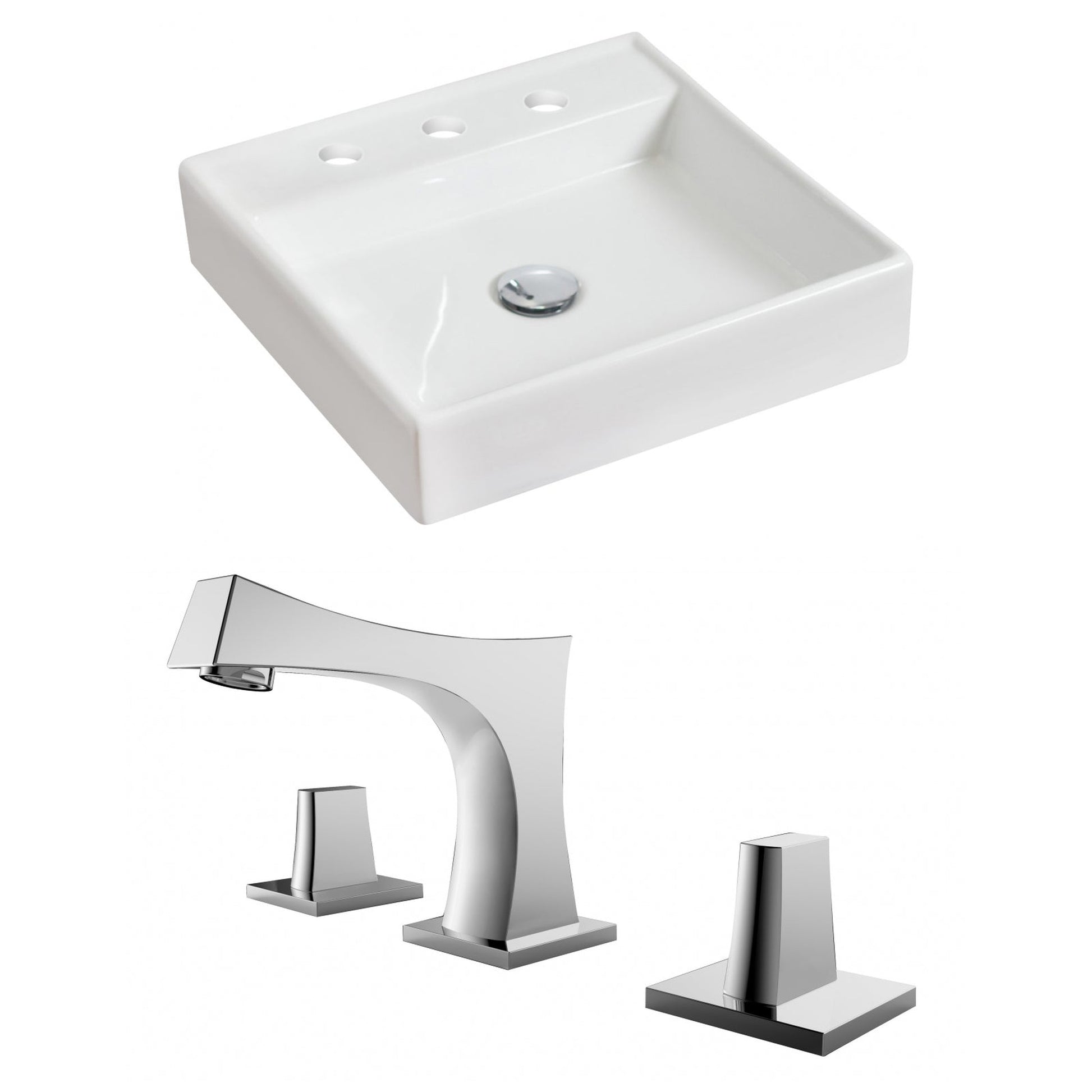 American Imaginations AI-15063 18" White Square Ceramic Above Counter Bathroom Vessel Sink Set