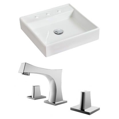 American Imaginations AI-15063 18" White Square Ceramic Above Counter Bathroom Vessel Sink Set