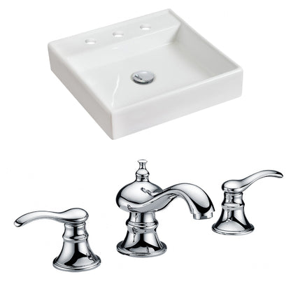 American Imaginations AI-15064 18" White Square Ceramic Above Counter Bathroom Vessel Sink Set