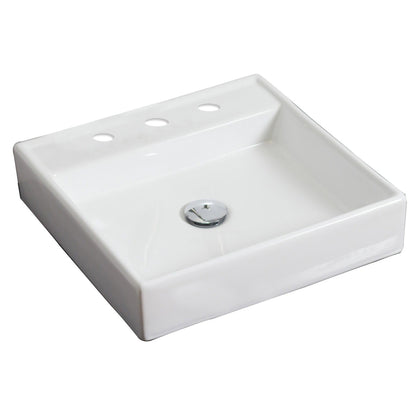 American Imaginations AI-15067 18" White Square Ceramic Above Counter Bathroom Vessel Sink Set