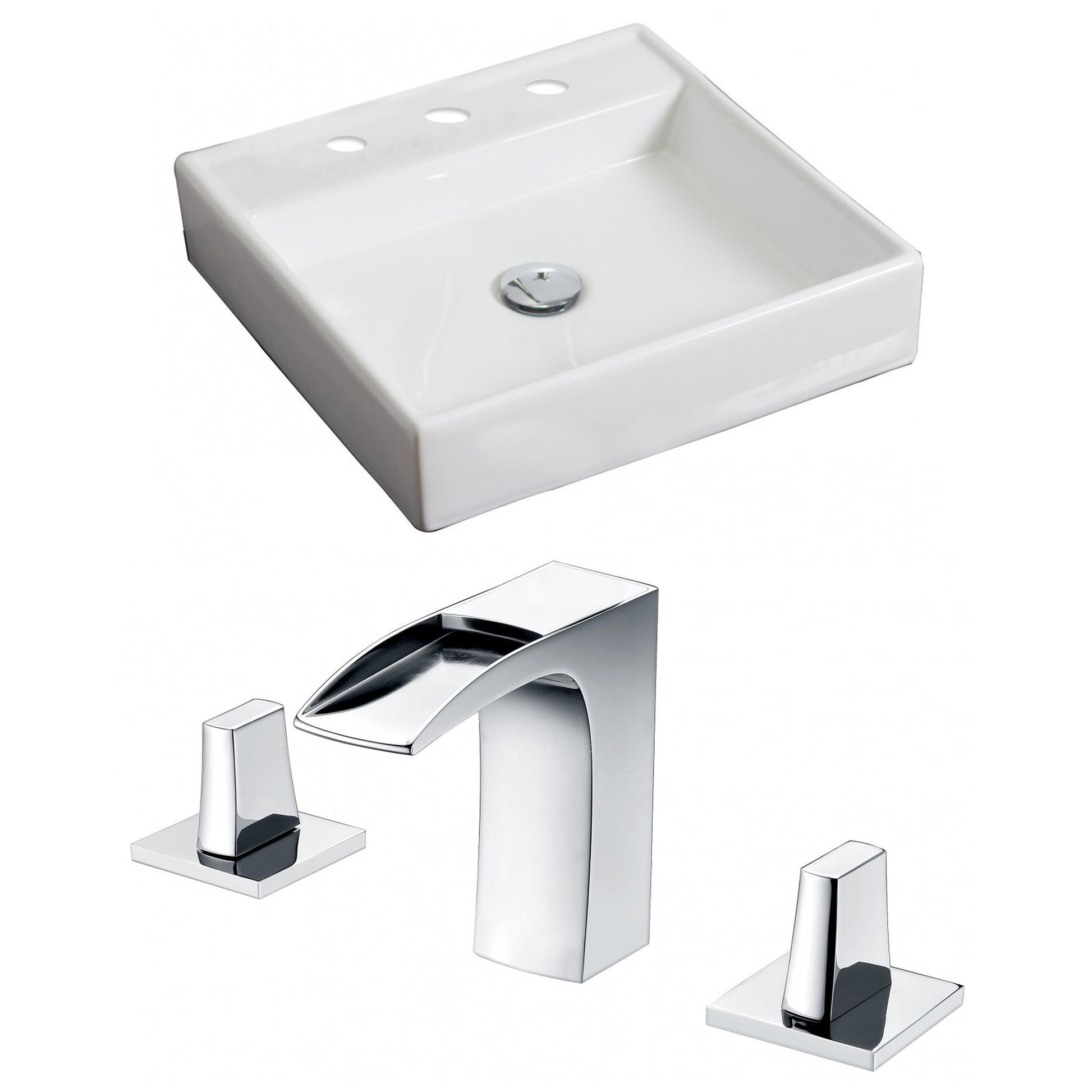 American Imaginations AI-15067 18" White Square Ceramic Above Counter Bathroom Vessel Sink Set