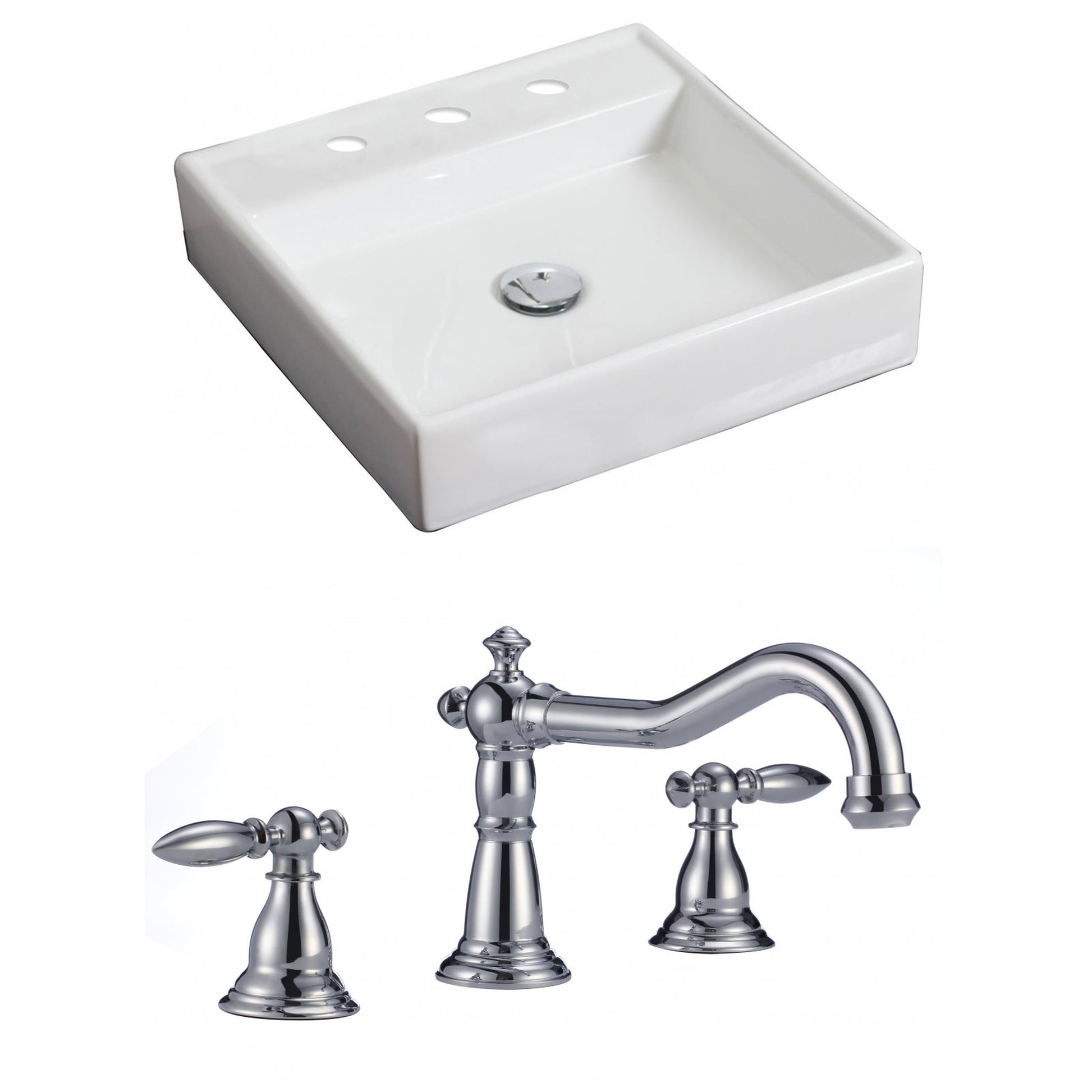 American Imaginations AI-15068 18" White Square Ceramic Above Counter Bathroom Vessel Sink Set