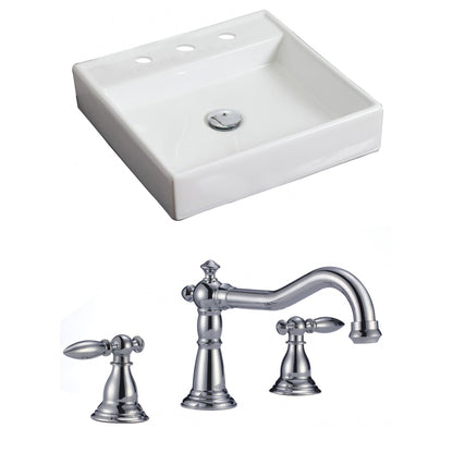 American Imaginations AI-15068 18" White Square Ceramic Above Counter Bathroom Vessel Sink Set