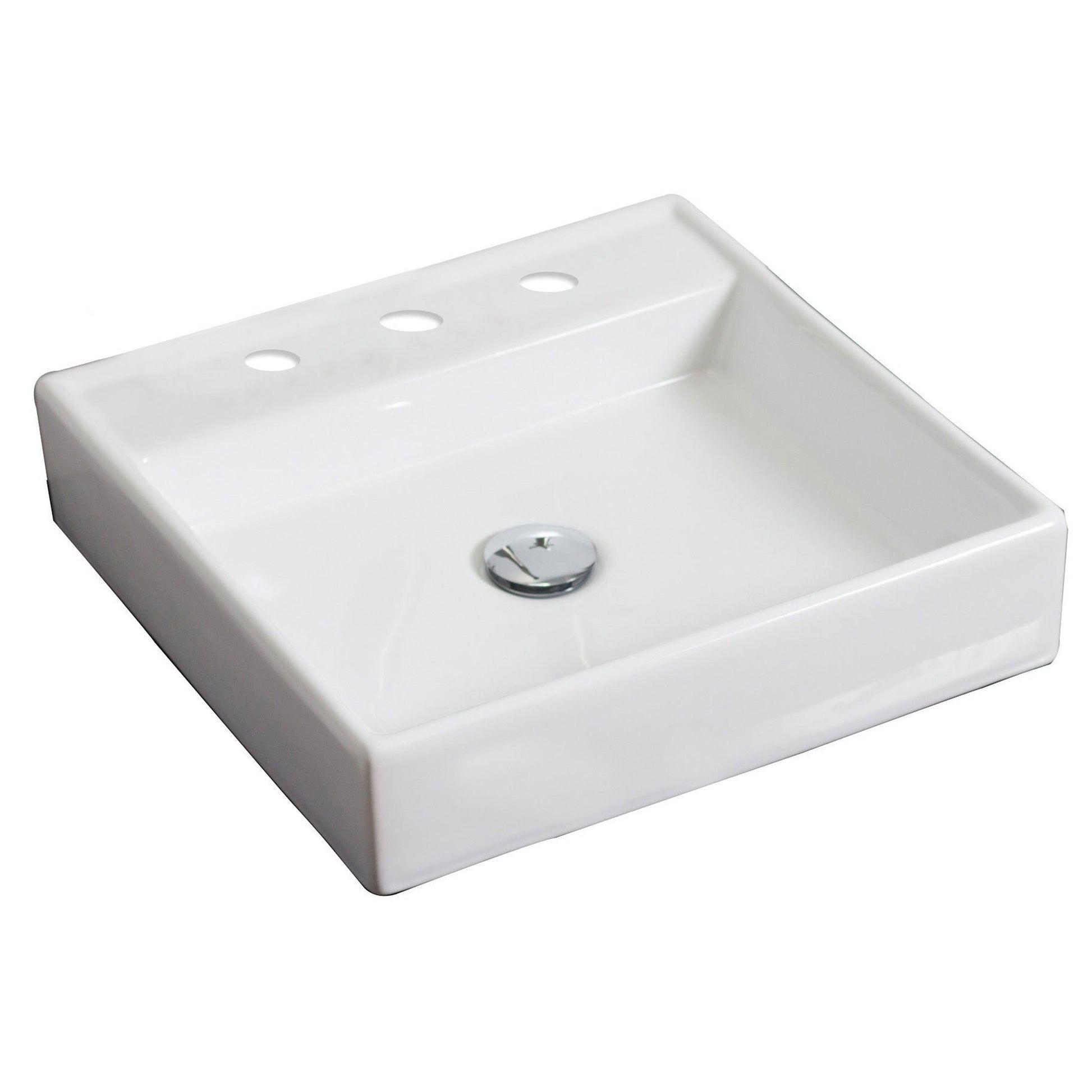 American Imaginations AI-15069 18" White Square Ceramic Above Counter Bathroom Vessel Sink Set