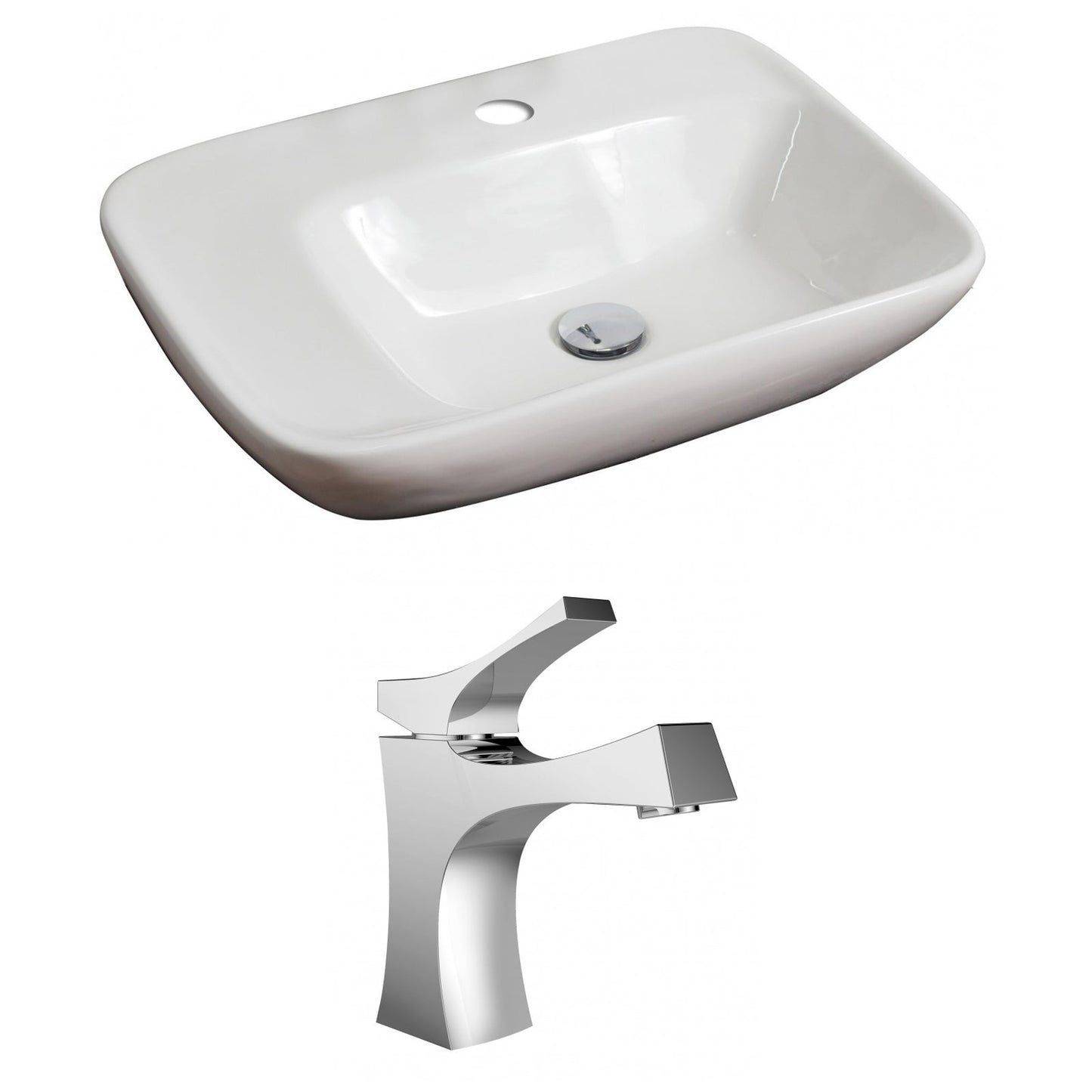 American Imaginations AI-15070 24" White Rectangular Ceramic Above Counter Bathroom Vessel Sink Set
