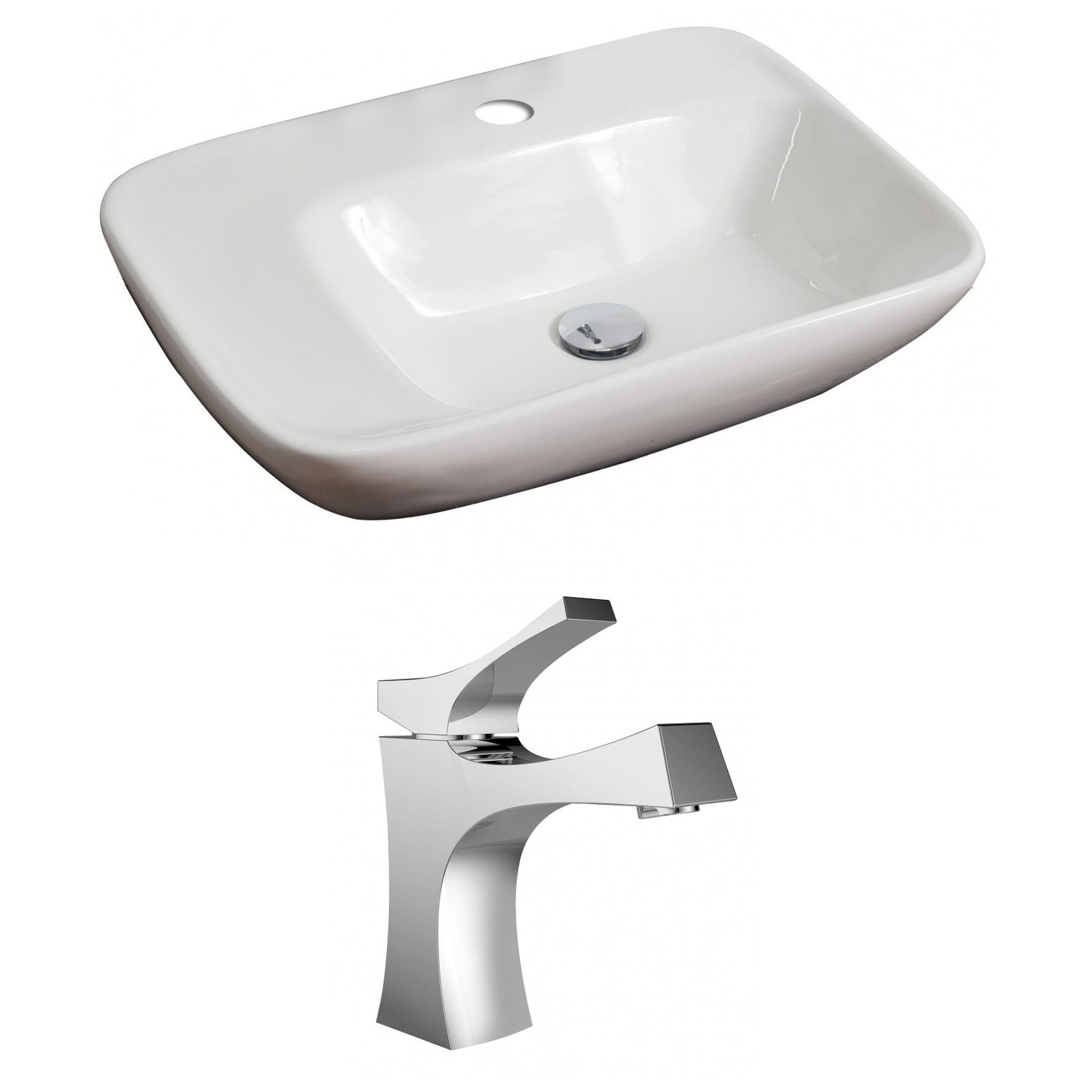 American Imaginations AI-15070 24" White Rectangular Ceramic Above Counter Bathroom Vessel Sink Set