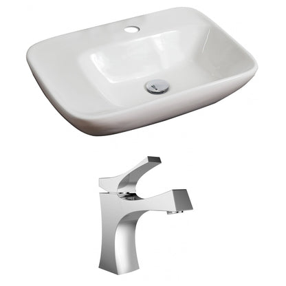 American Imaginations AI-15070 24" White Rectangular Ceramic Above Counter Bathroom Vessel Sink Set