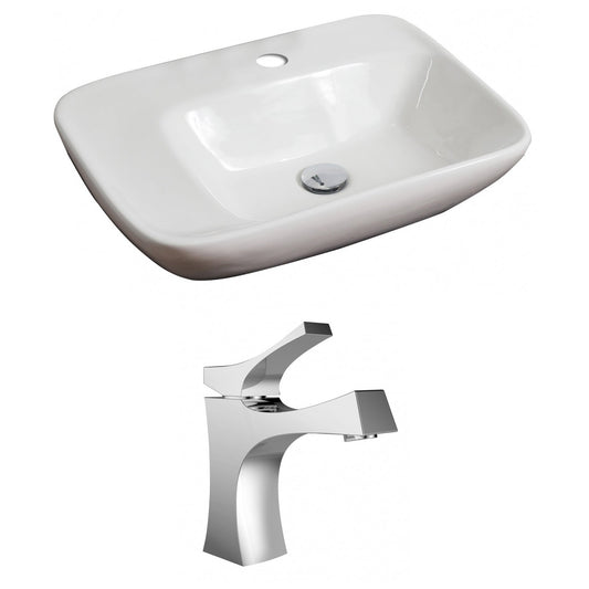 American Imaginations AI-15070 24" White Rectangular Ceramic Above Counter Bathroom Vessel Sink Set