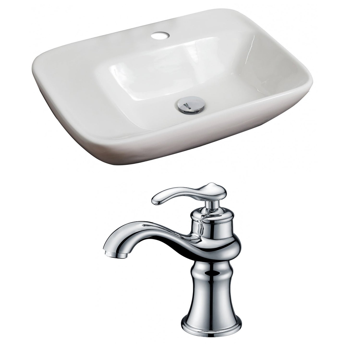 American Imaginations AI-15071 24" White Rectangular Ceramic Above Counter Bathroom Vessel Sink Set