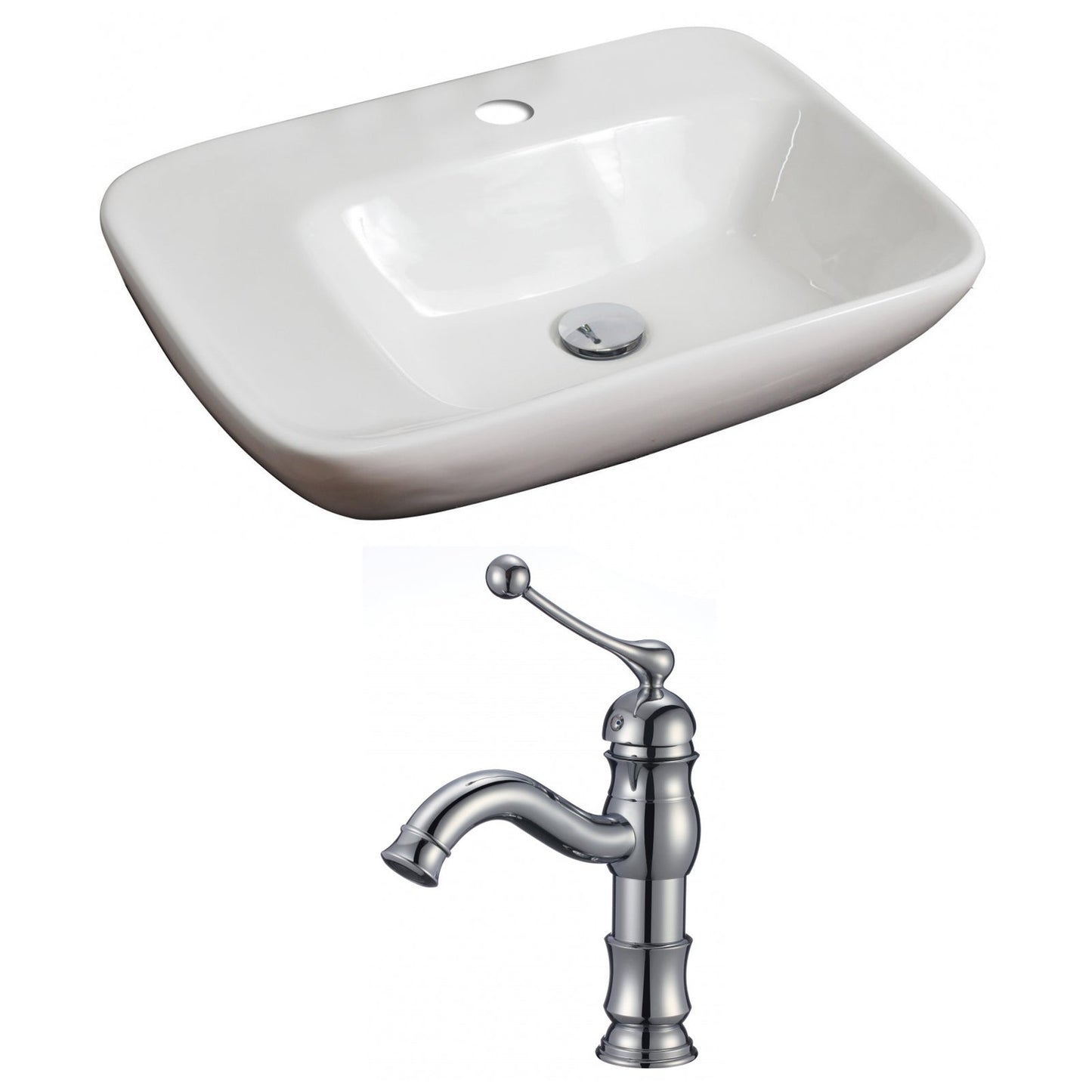 American Imaginations AI-15076 24" White Rectangular Ceramic Above Counter Bathroom Vessel Sink Set