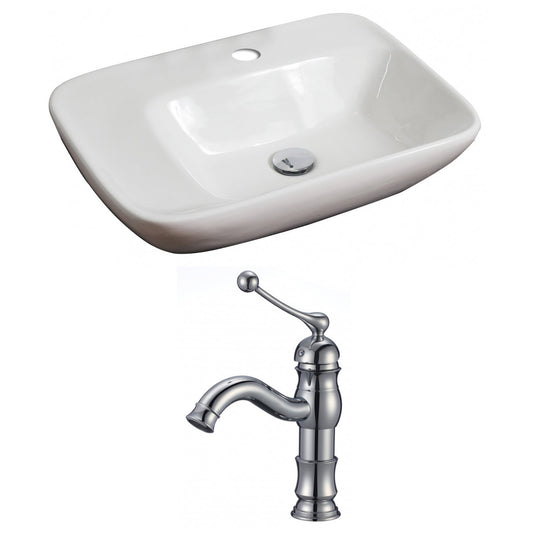 American Imaginations AI-15076 24" White Rectangular Ceramic Above Counter Bathroom Vessel Sink Set