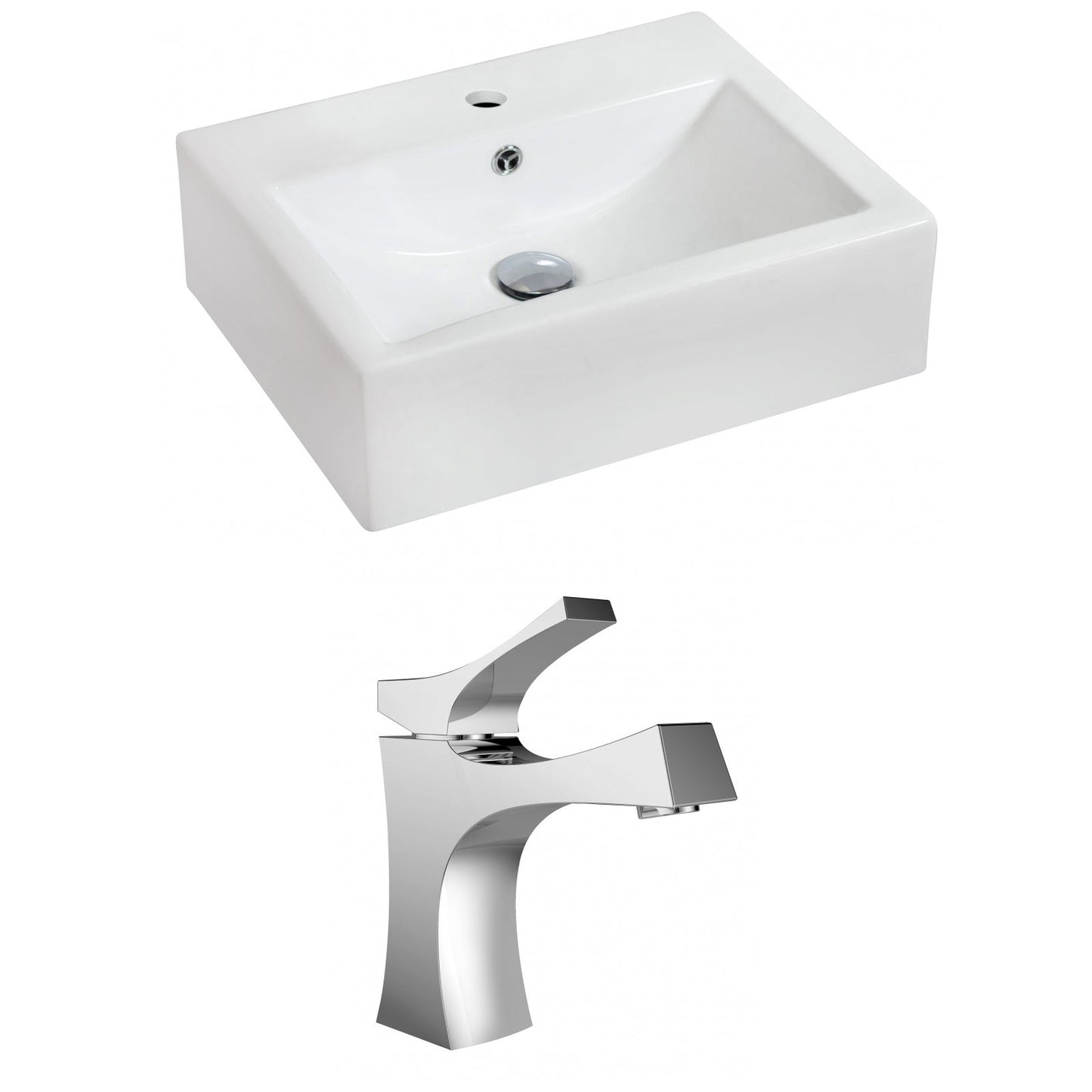 American Imaginations AI-15077 20" White Rectangular Ceramic Wall Mount Bathroom Vessel Sink Set
