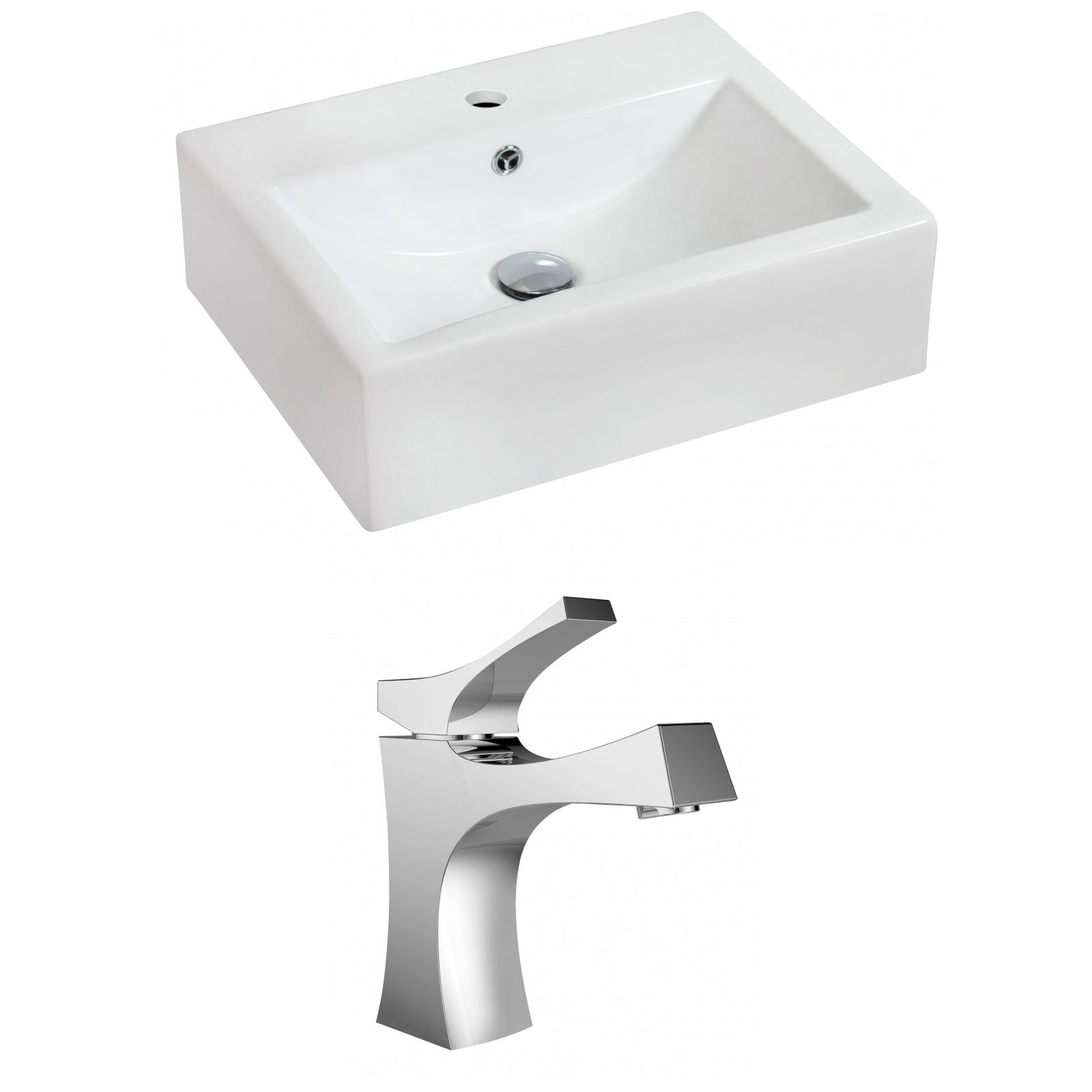 American Imaginations AI-15077 20" White Rectangular Ceramic Wall Mount Bathroom Vessel Sink Set