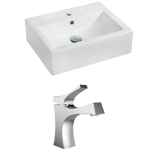 American Imaginations AI-15077 20" White Rectangular Ceramic Wall Mount Bathroom Vessel Sink Set