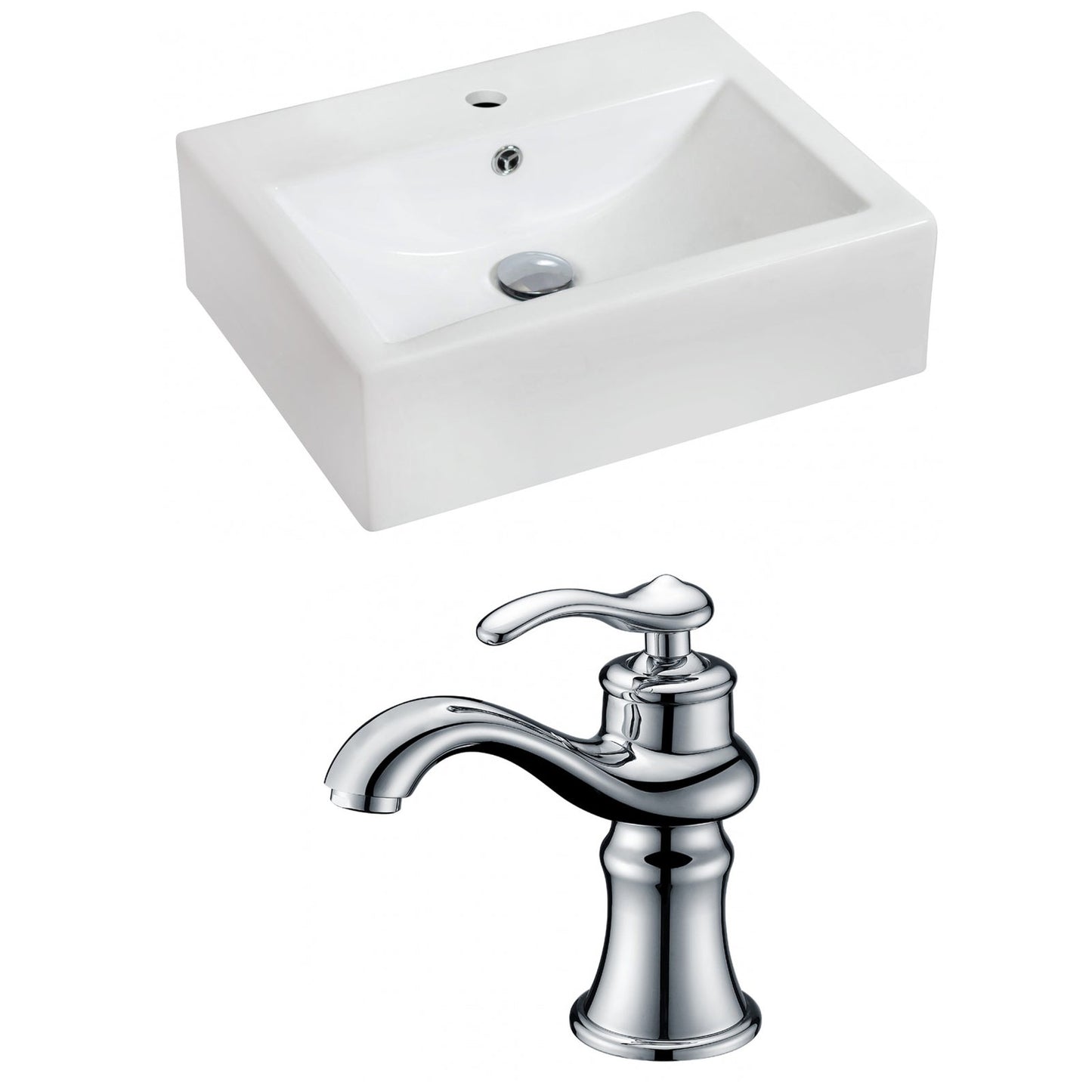 American Imaginations AI-15078 20" White Rectangular Ceramic Wall Mount Bathroom Vessel Sink Set