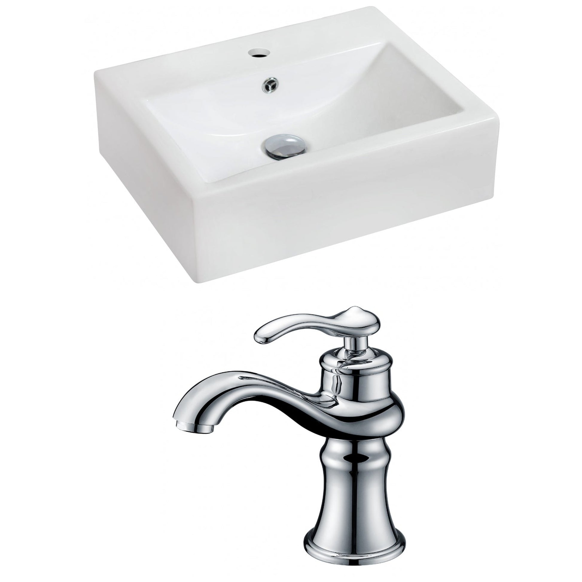 American Imaginations AI-15078 20" White Rectangular Ceramic Wall Mount Bathroom Vessel Sink Set