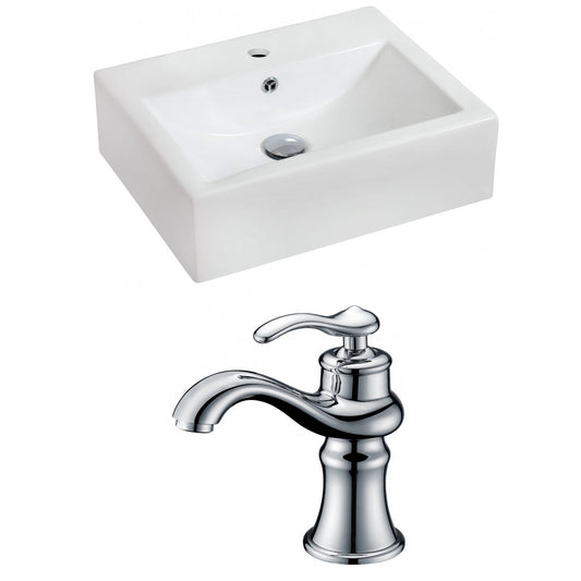 American Imaginations AI-15078 20" White Rectangular Ceramic Wall Mount Bathroom Vessel Sink Set