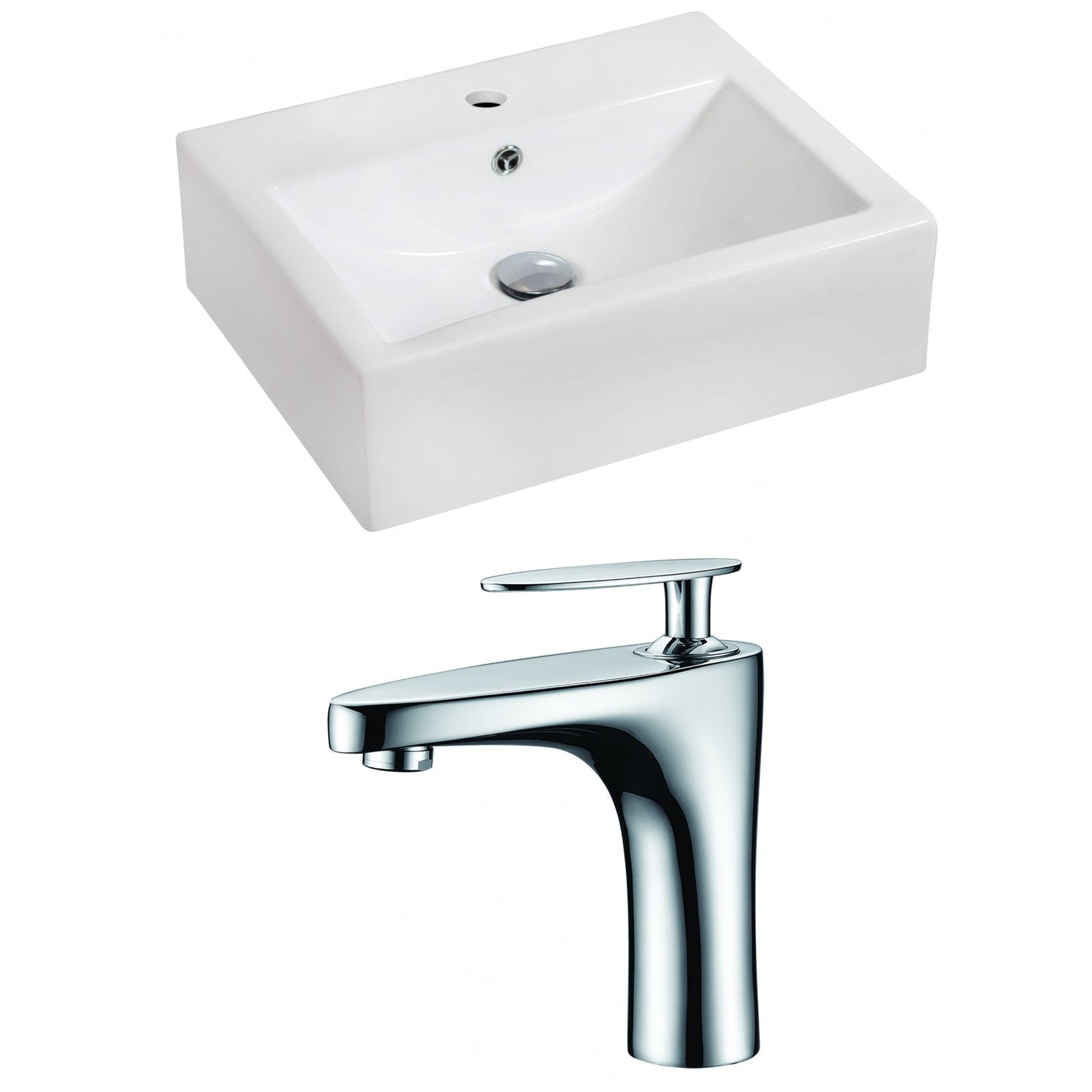 American Imaginations AI-15079 20" White Rectangular Ceramic Wall Mount Bathroom Vessel Sink Set
