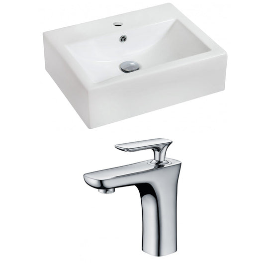 American Imaginations AI-15080 20" White Rectangular Ceramic Wall Mount Bathroom Vessel Sink Set