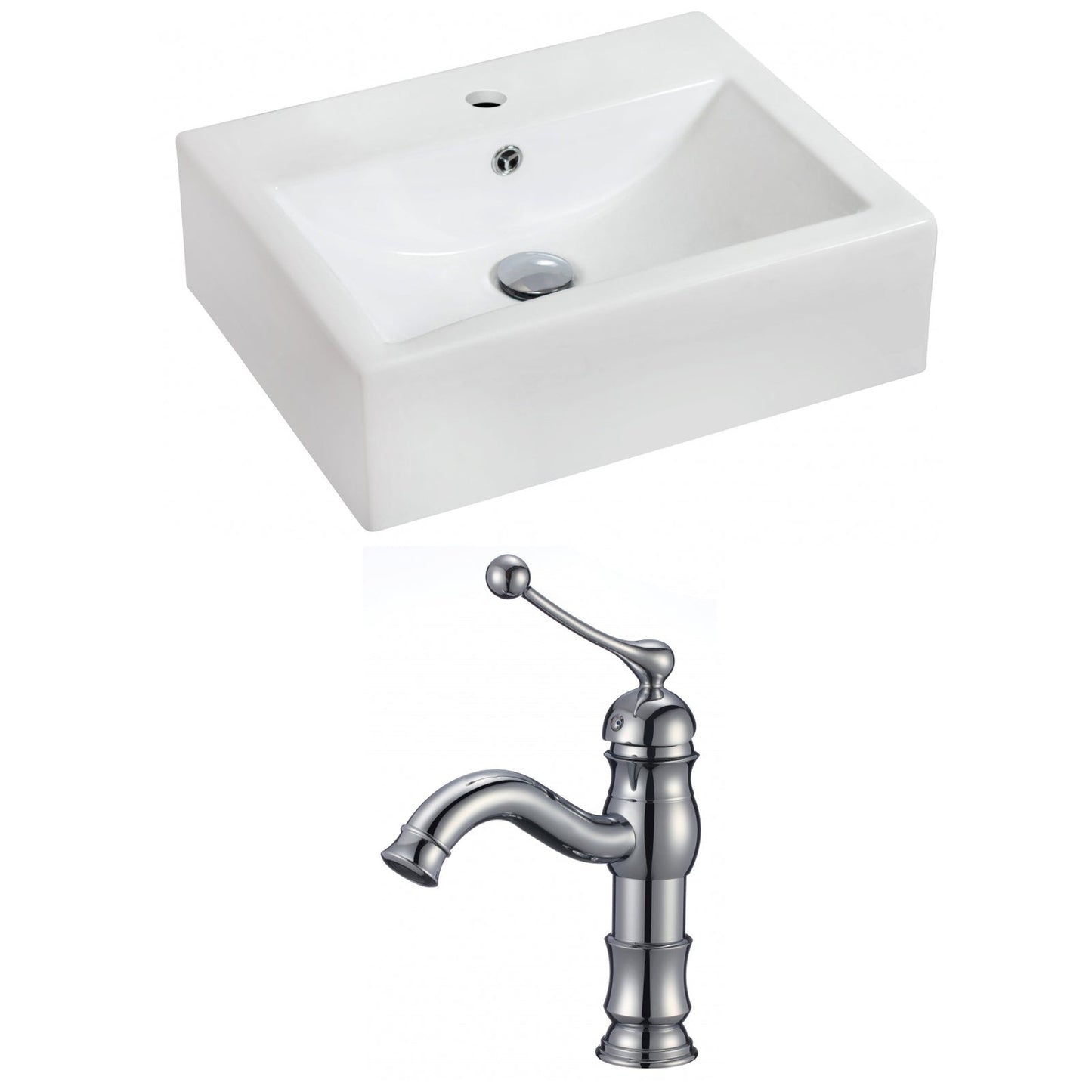 American Imaginations AI-15083 20" White Rectangular Ceramic Wall Mount Bathroom Vessel Sink Set
