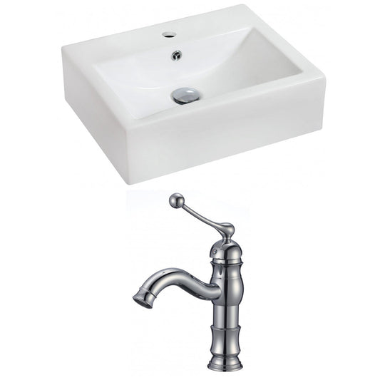 American Imaginations AI-15083 20" White Rectangular Ceramic Wall Mount Bathroom Vessel Sink Set