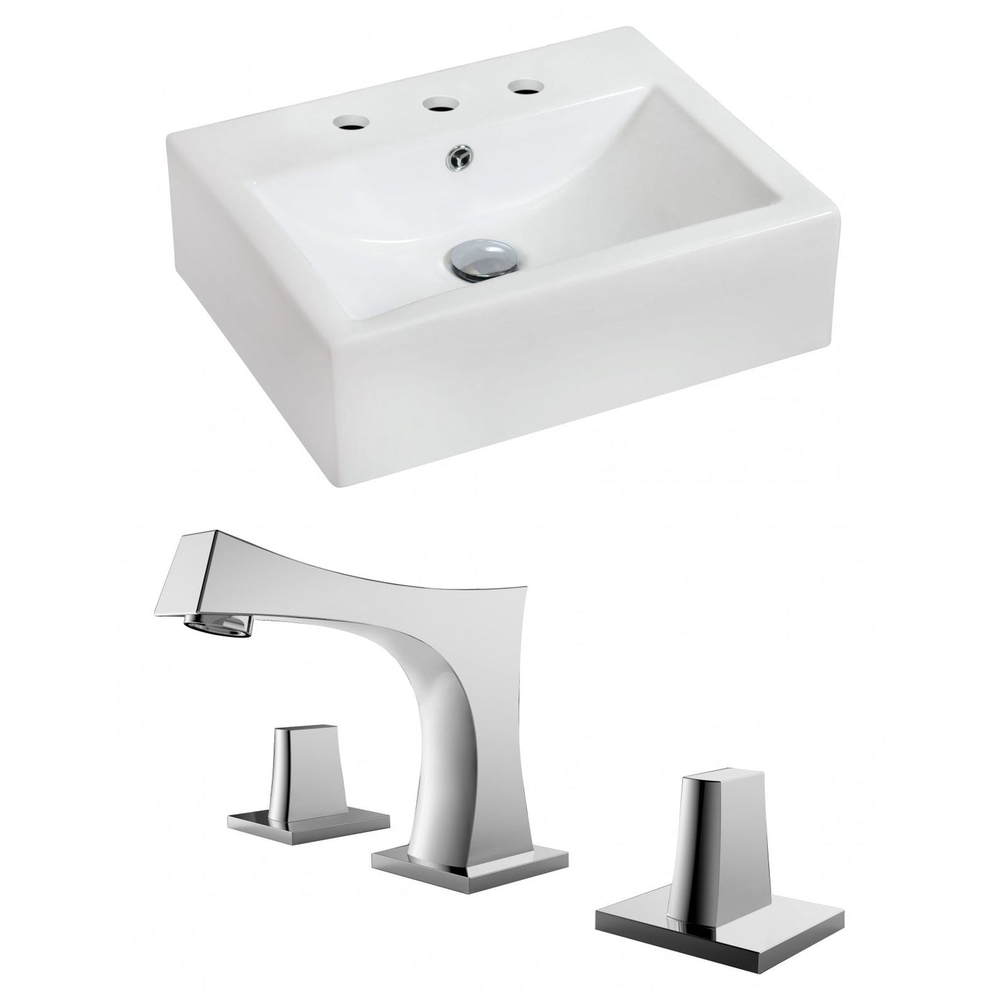 American Imaginations AI-15084 20" White Rectangular Ceramic Wall Mount Bathroom Vessel Sink Set