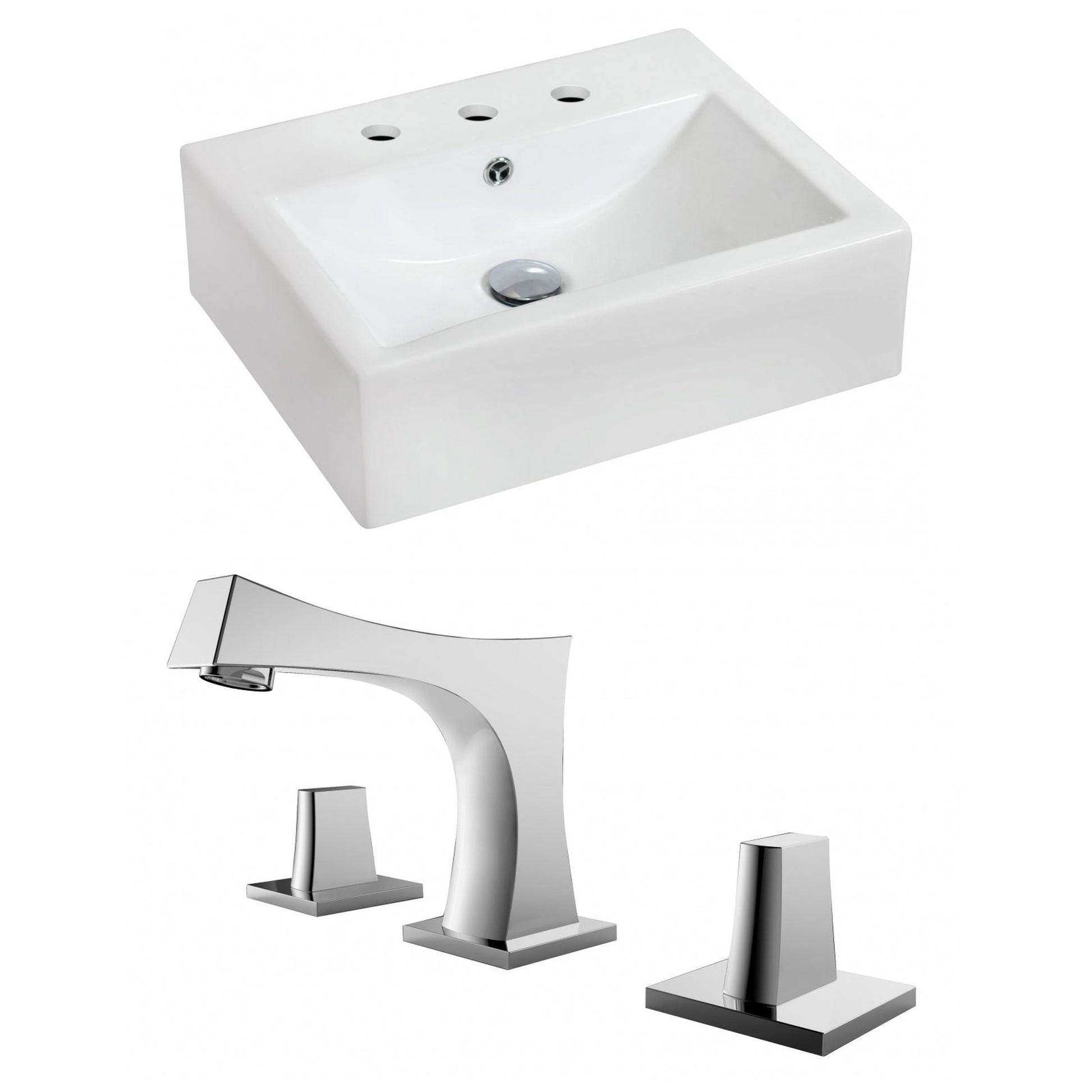 American Imaginations AI-15084 20" White Rectangular Ceramic Wall Mount Bathroom Vessel Sink Set