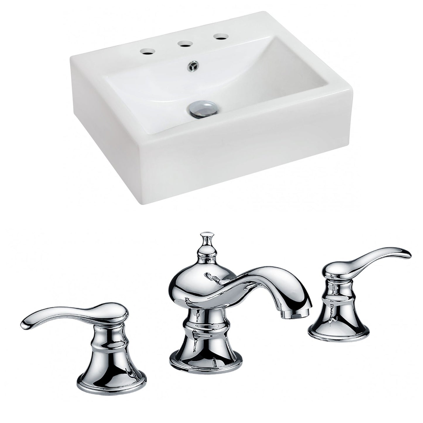 American Imaginations AI-15085 20" White Rectangular Ceramic Wall Mount Bathroom Vessel Sink Set