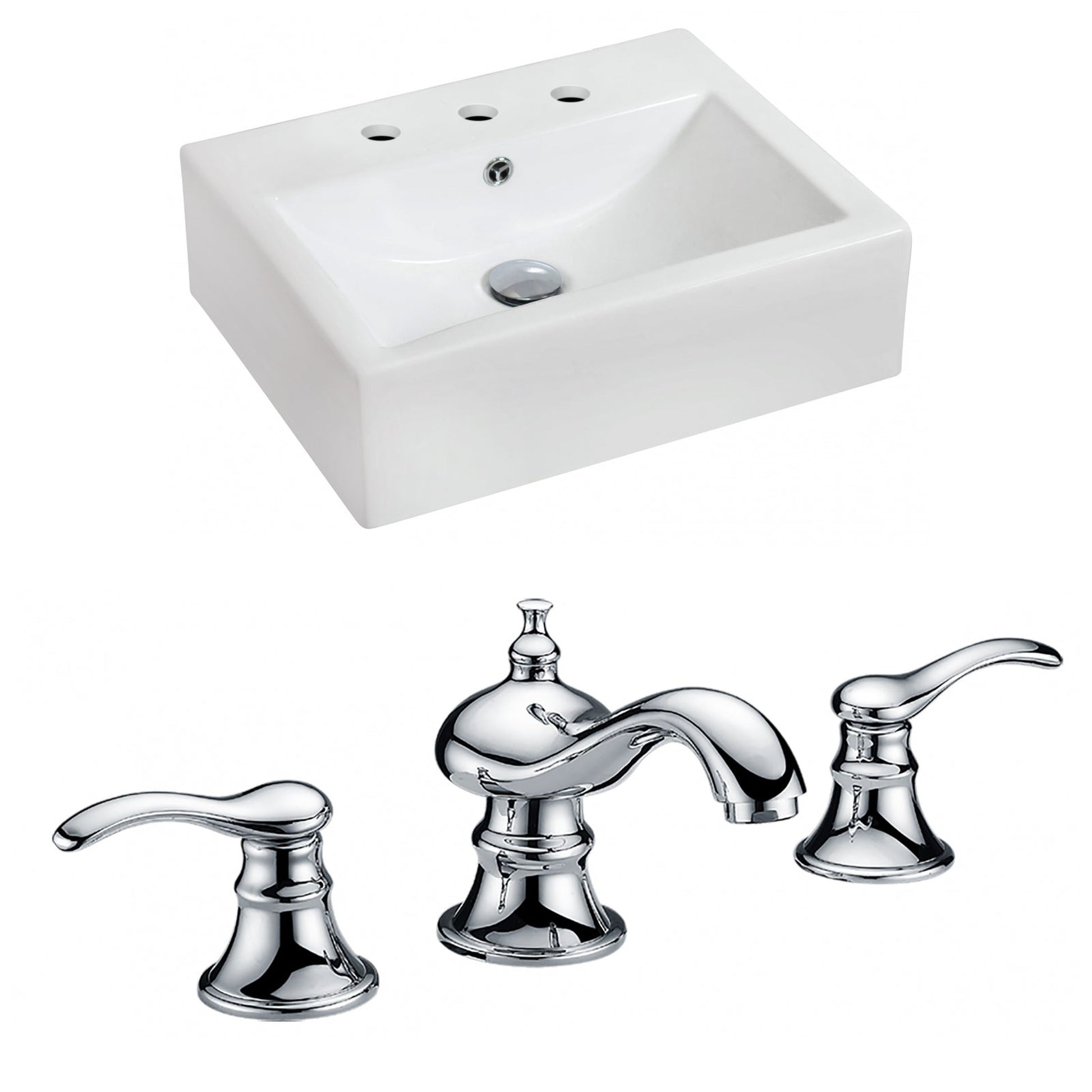American Imaginations AI-15085 20" White Rectangular Ceramic Wall Mount Bathroom Vessel Sink Set