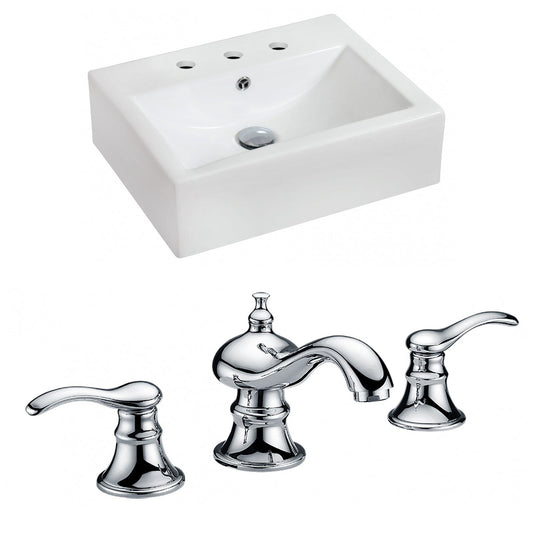 American Imaginations AI-15085 20" White Rectangular Ceramic Wall Mount Bathroom Vessel Sink Set