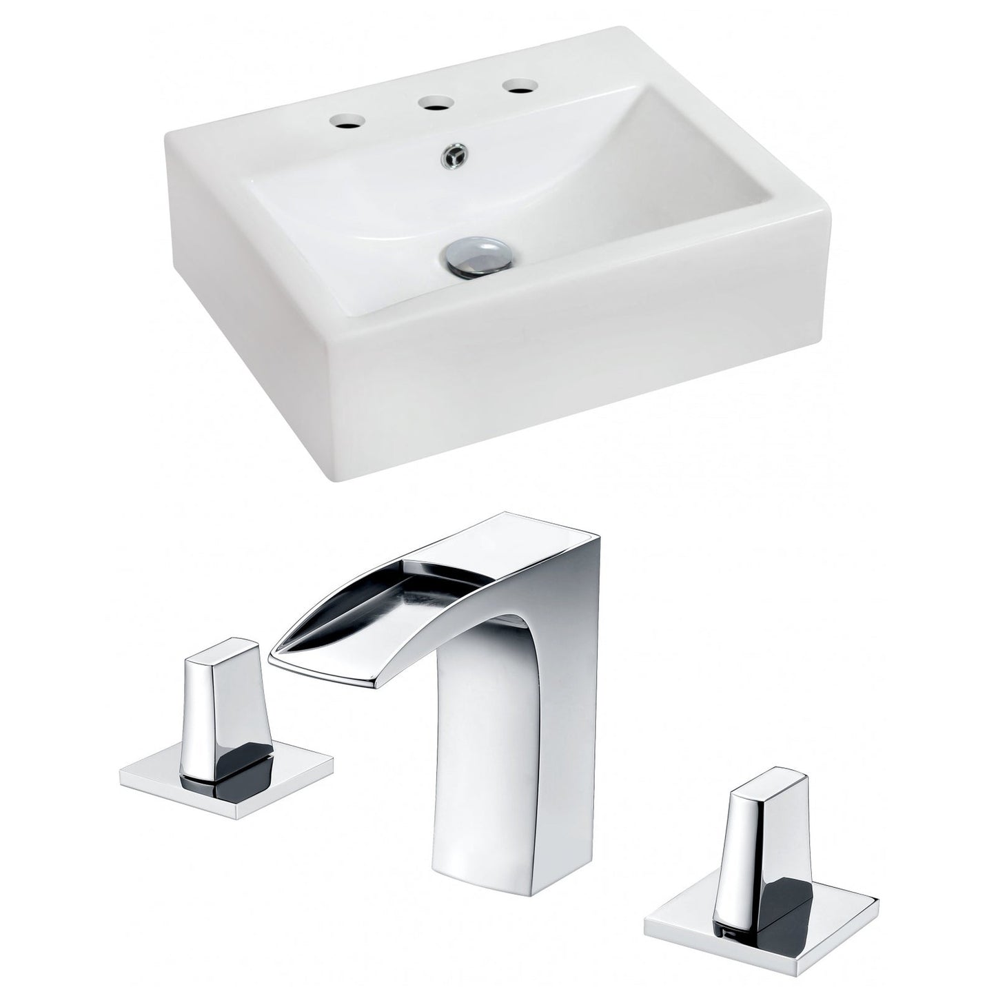 American Imaginations AI-15088 20" White Rectangular Ceramic Wall Mount Bathroom Vessel Sink Set