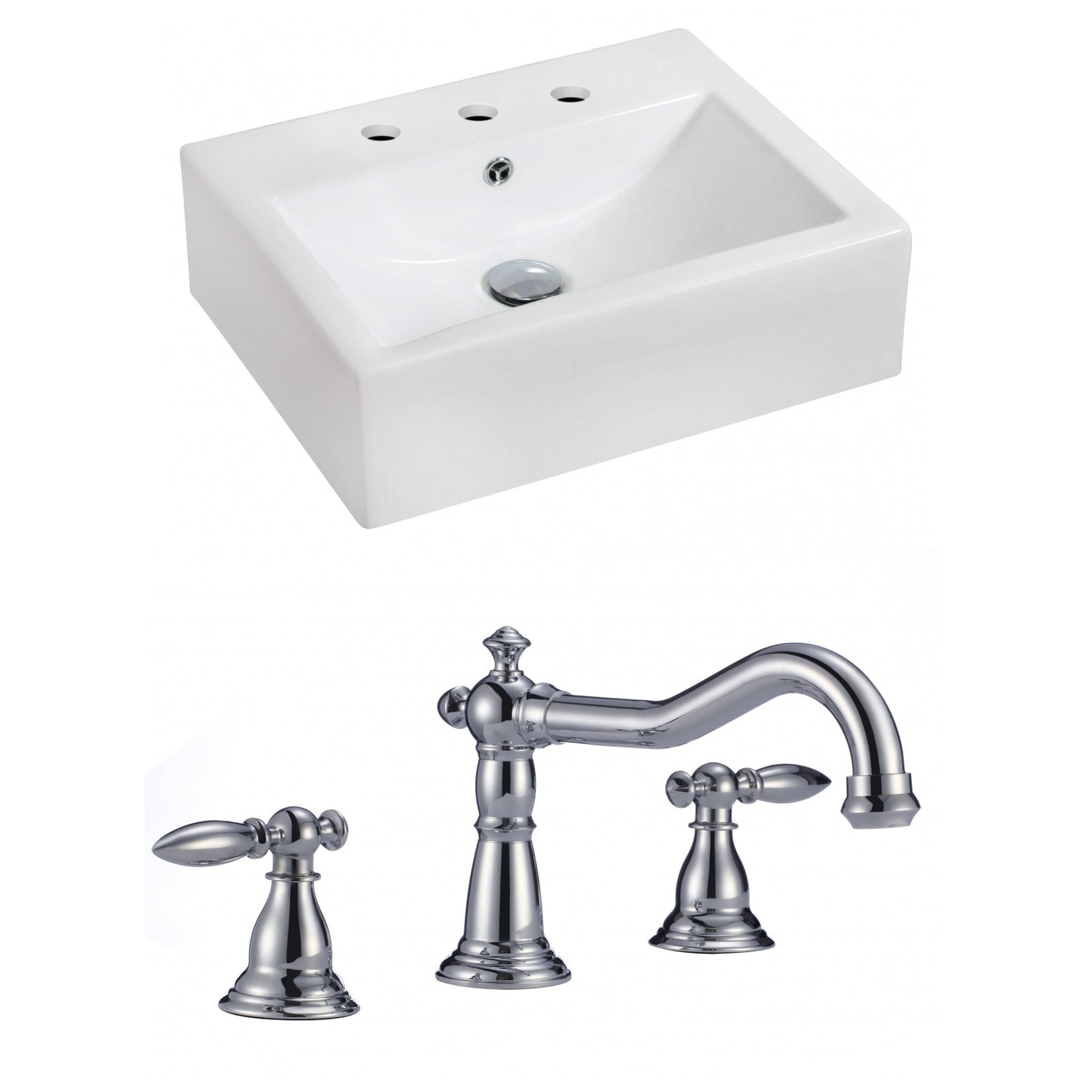 American Imaginations AI-15089 20" White Rectangular Ceramic Wall Mount Bathroom Vessel Sink Set