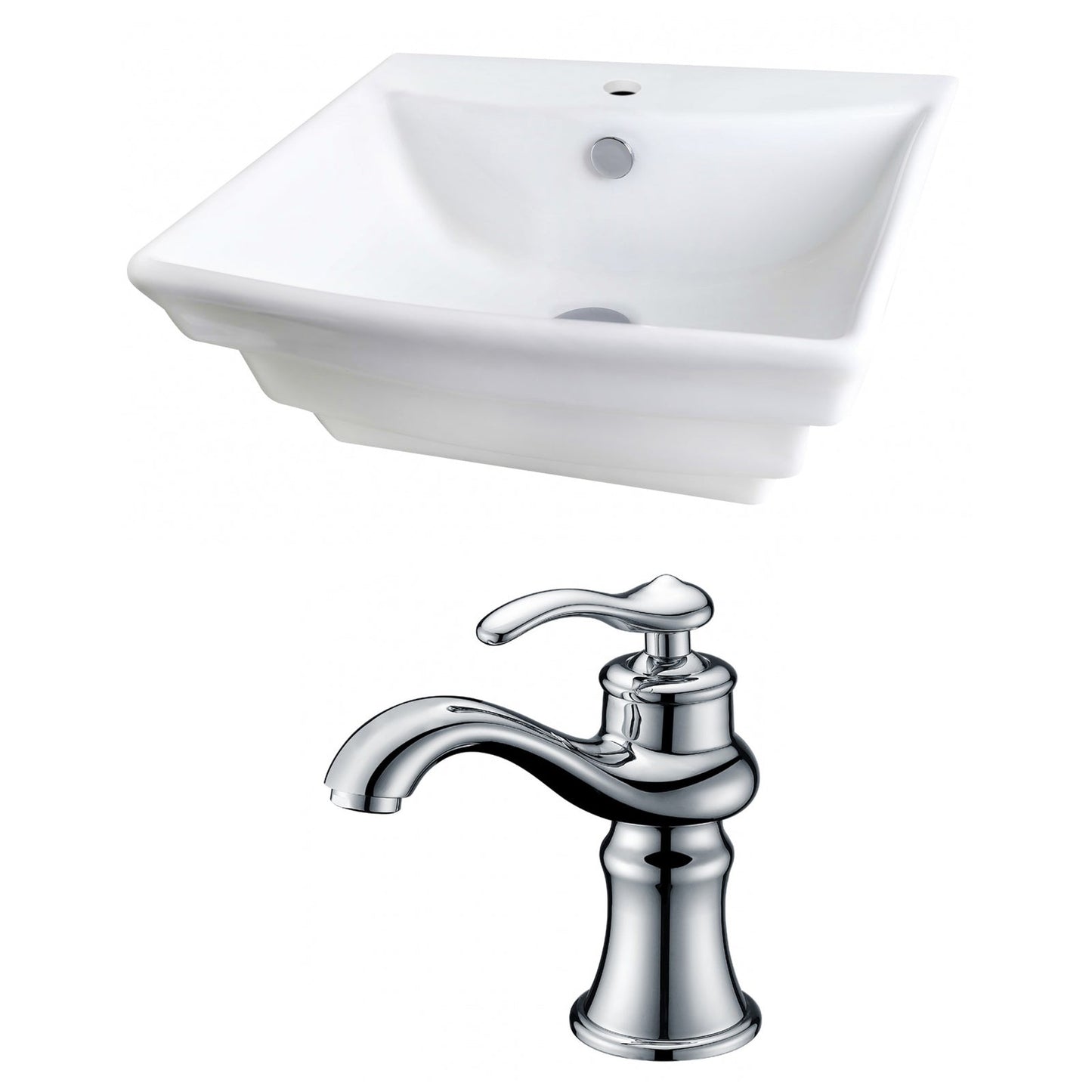 American Imaginations AI-15099 20" White Rectangular Ceramic Wall Mount Bathroom Vessel Sink Set