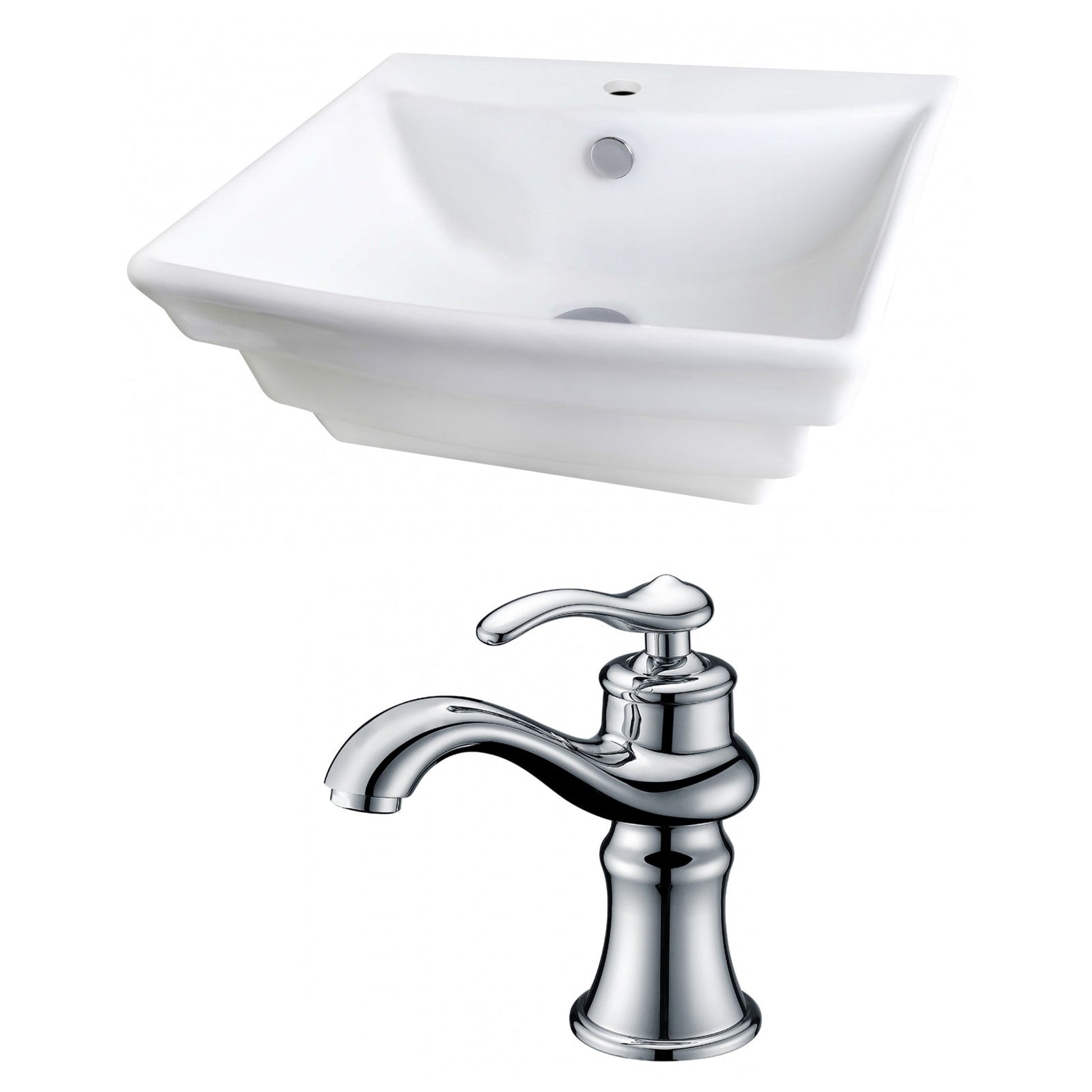 American Imaginations AI-15099 20" White Rectangular Ceramic Wall Mount Bathroom Vessel Sink Set