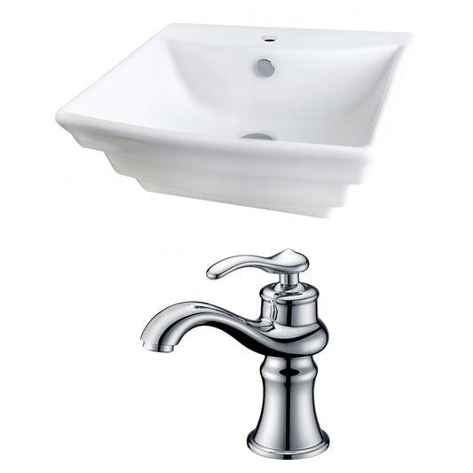 American Imaginations AI-15099 20" White Rectangular Ceramic Wall Mount Bathroom Vessel Sink Set