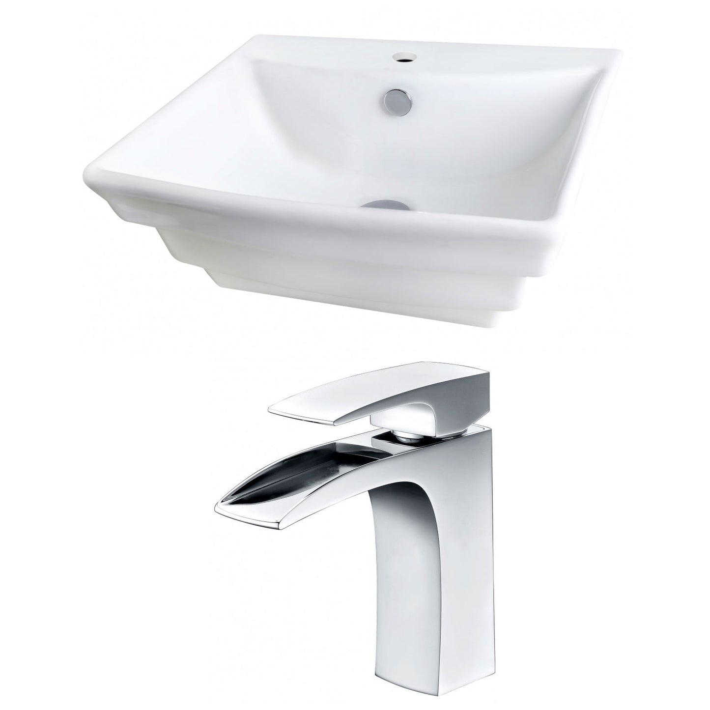 American Imaginations AI-15102 20" White Rectangular Ceramic Wall Mount Bathroom Vessel Sink Set