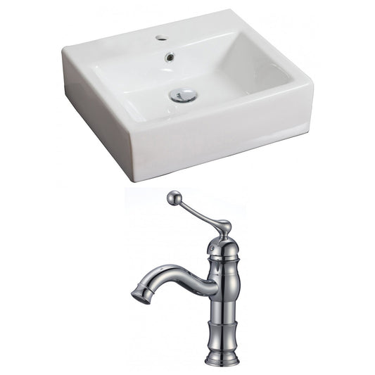 American Imaginations AI-15111 21" White Rectangular Ceramic Wall Mount Bathroom Vessel Sink Set