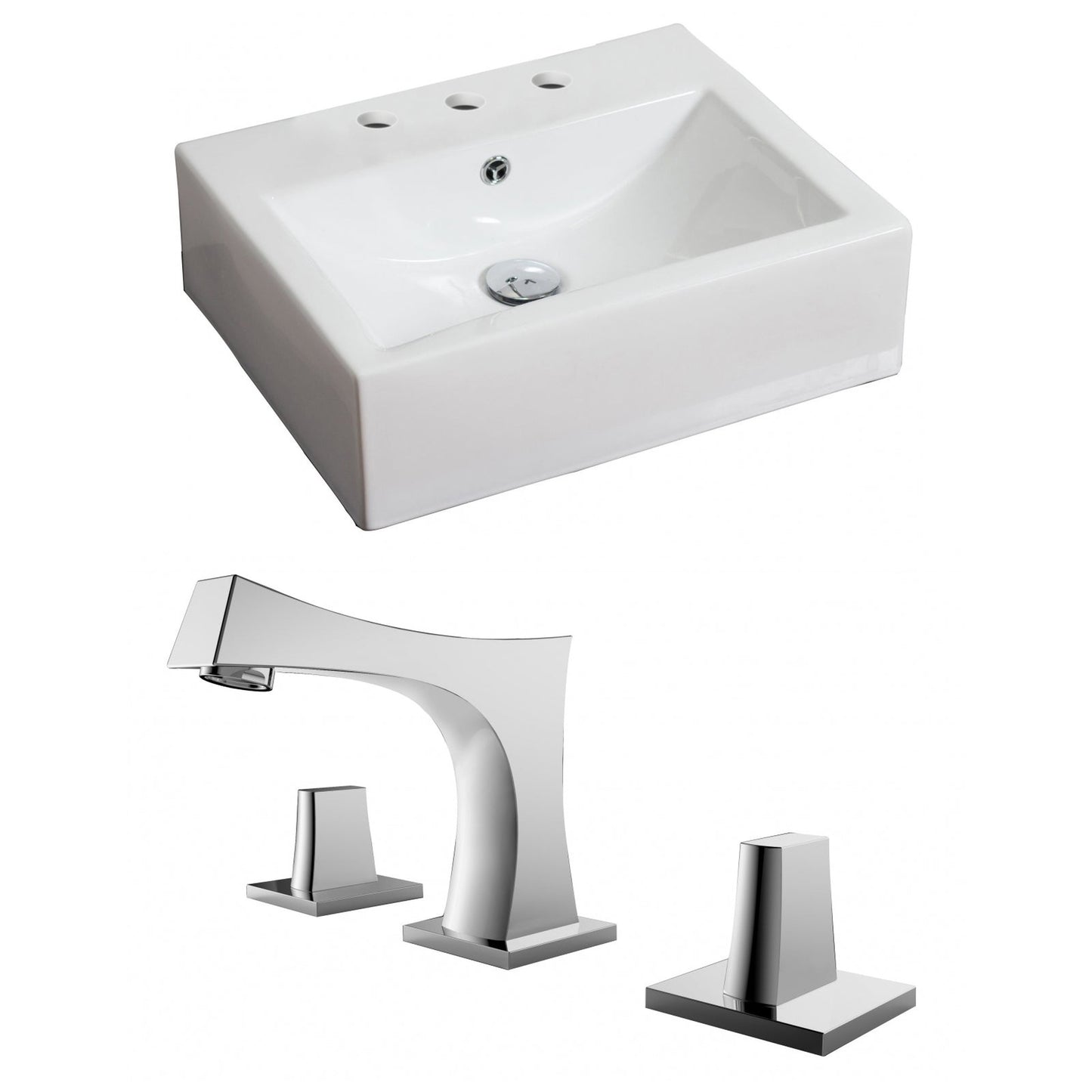 American Imaginations AI-15112 21" White Rectangular Ceramic Wall Mount Bathroom Vessel Sink Set