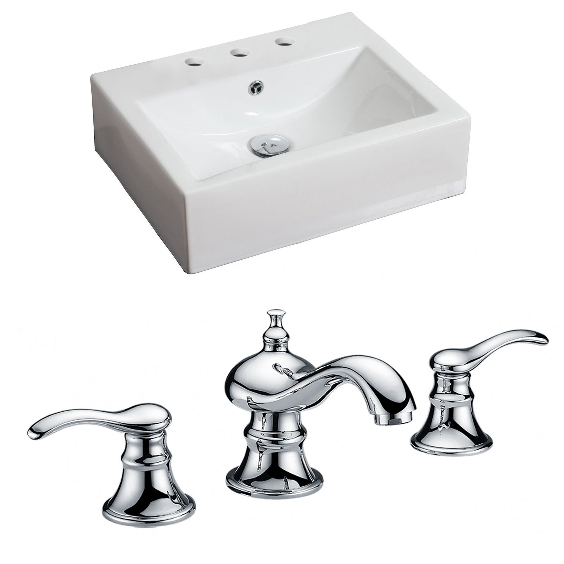 American Imaginations AI-15113 21" White Rectangular Ceramic Wall Mount Bathroom Vessel Sink Set