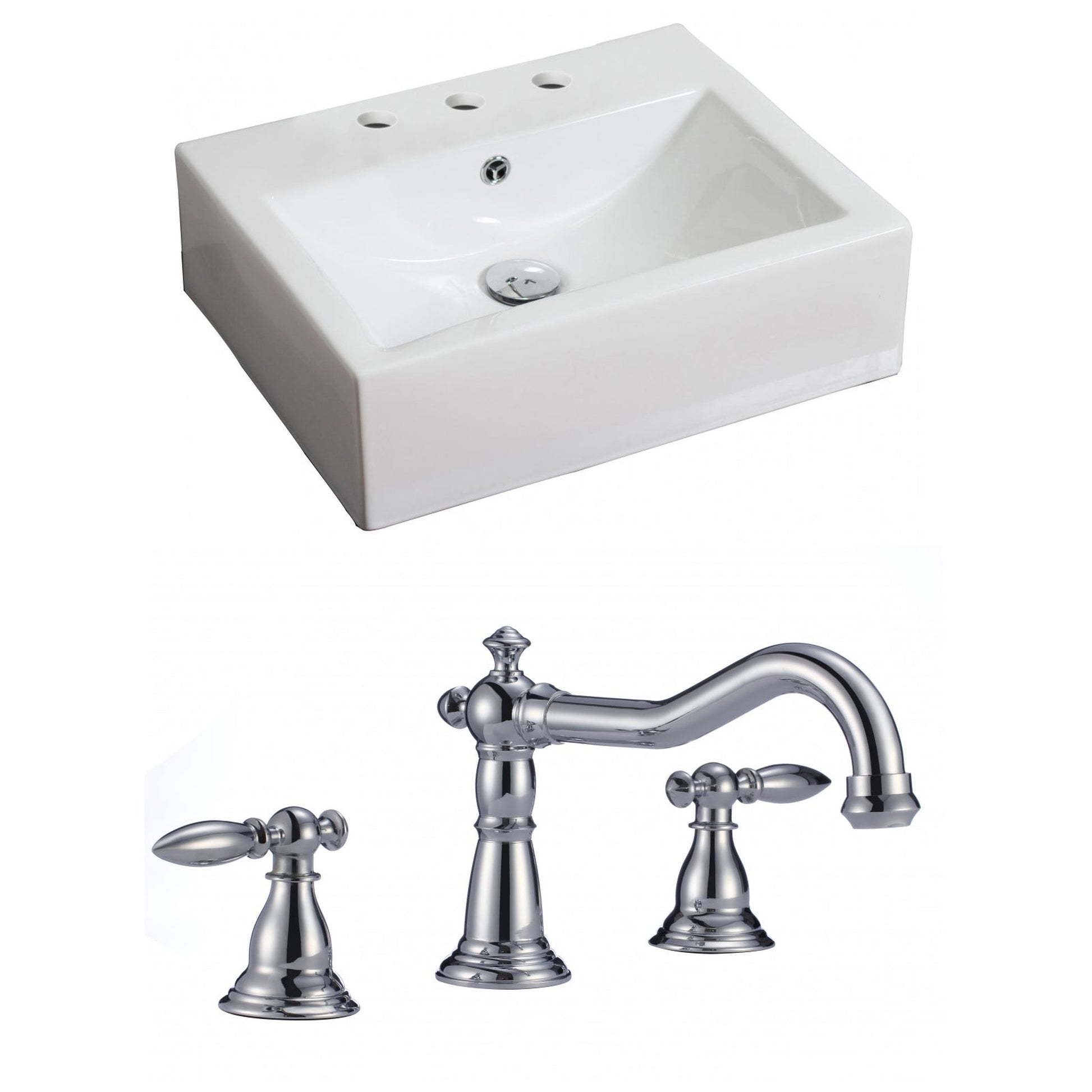 American Imaginations AI-15117 21" White Rectangular Ceramic Wall Mount Bathroom Vessel Sink Set