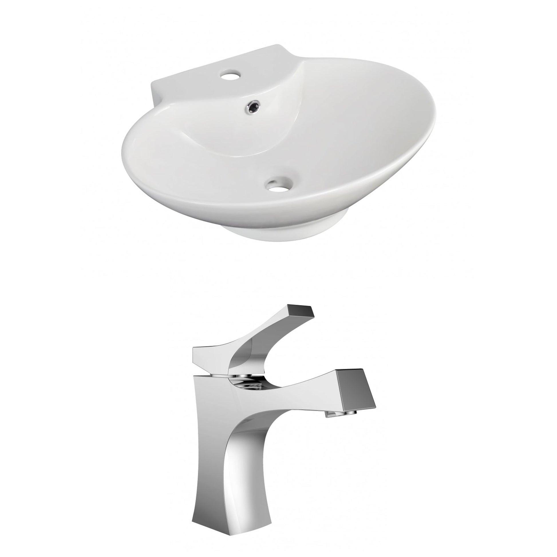 American Imaginations AI-15140 23" White Oval Ceramic Wall Mount Bathroom Vessel Sink Set