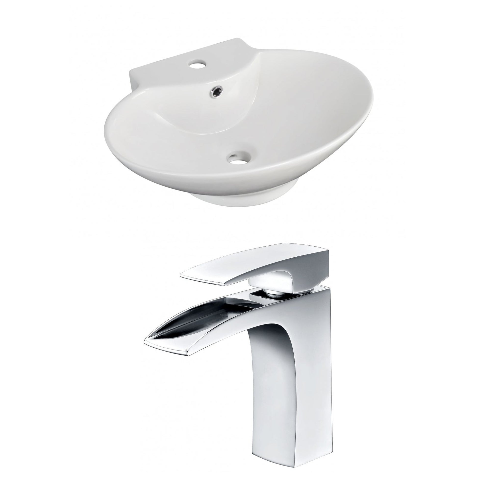 American Imaginations AI-15144 23" White Oval Ceramic Wall Mount Bathroom Vessel Sink Set