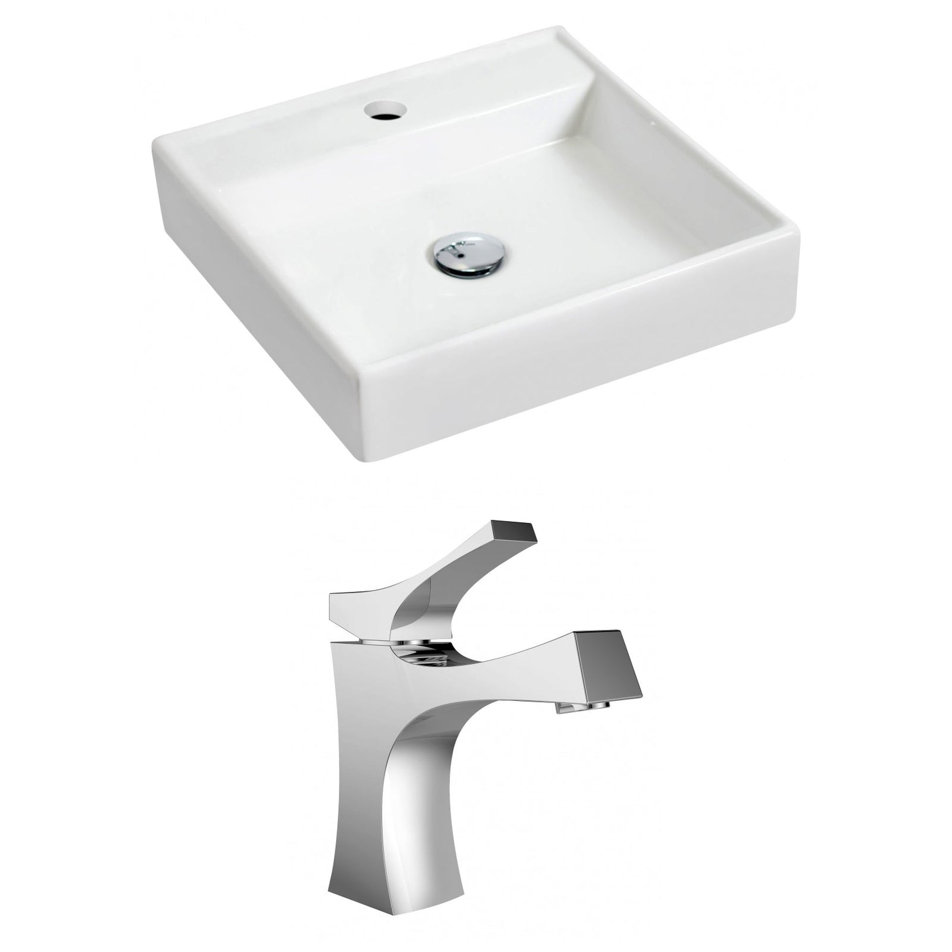 American Imaginations AI-15154 18" White Square Ceramic Wall Mount Bathroom Vessel Sink Set