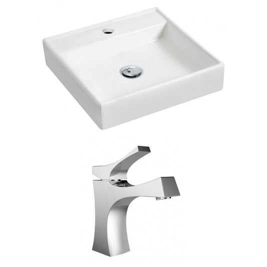 American Imaginations AI-15154 18" White Square Ceramic Wall Mount Bathroom Vessel Sink Set