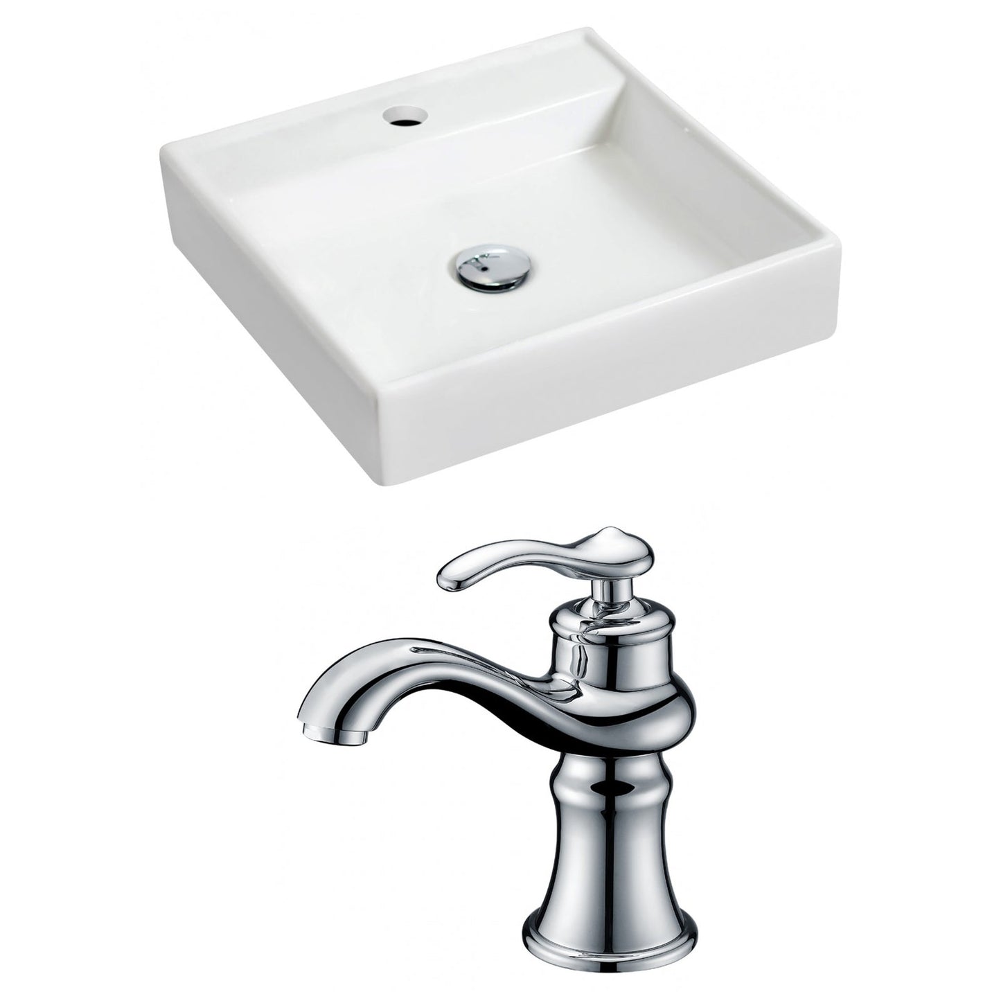 American Imaginations AI-15155 18" White Square Ceramic Wall Mount Bathroom Vessel Sink Set