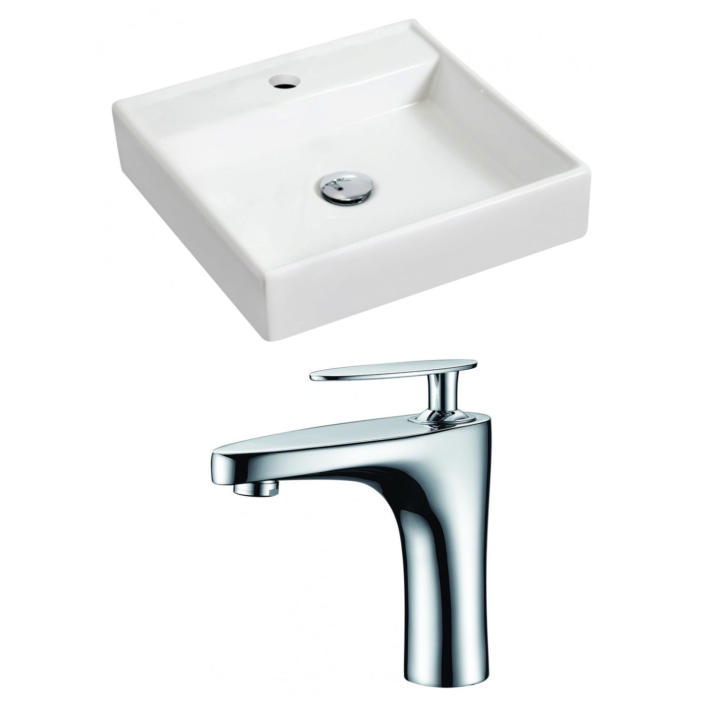 American Imaginations AI-15156 18" White Square Ceramic Wall Mount Bathroom Vessel Sink Set