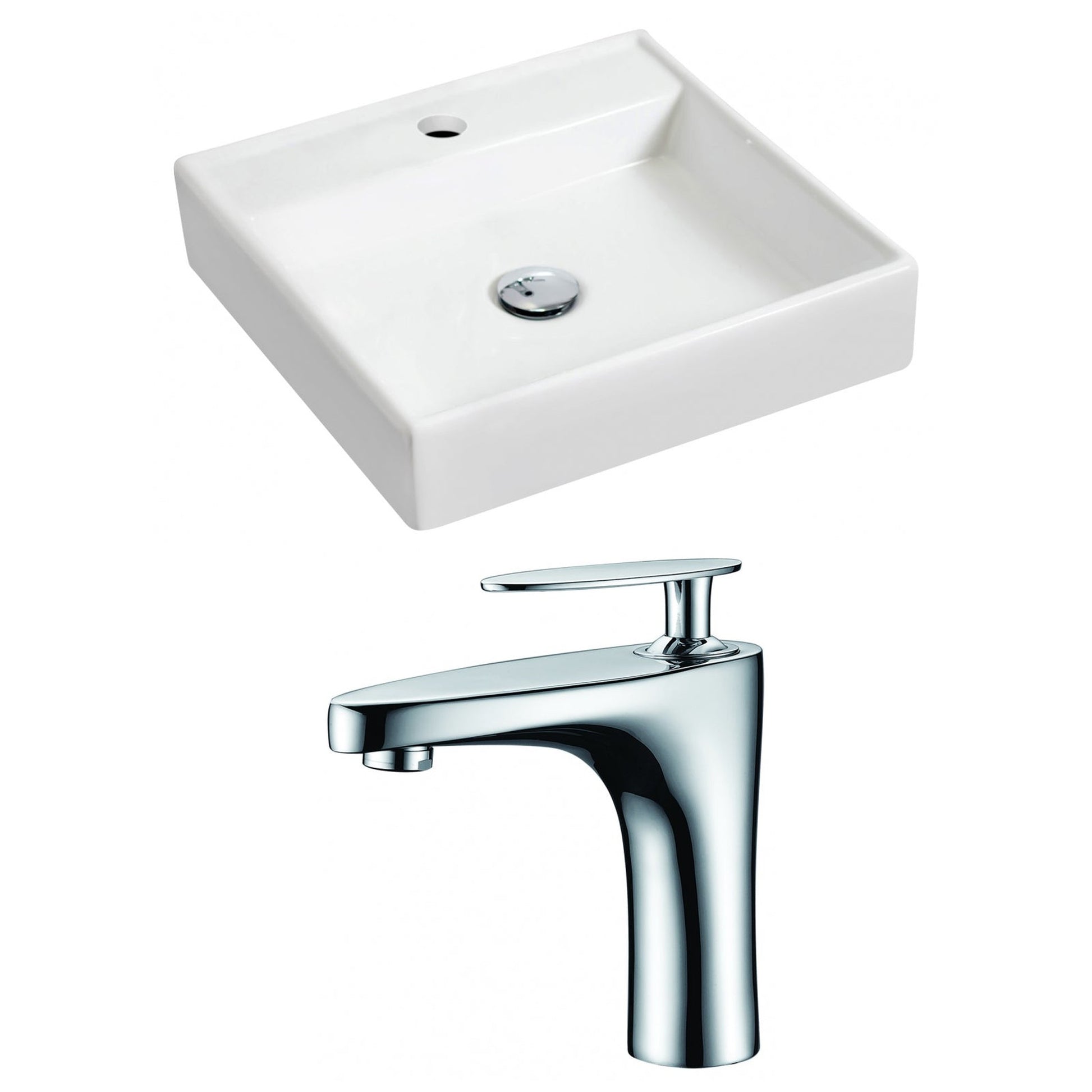 American Imaginations AI-15156 18" White Square Ceramic Wall Mount Bathroom Vessel Sink Set