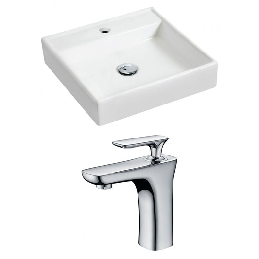 American Imaginations AI-15157 18" White Square Ceramic Wall Mount Bathroom Vessel Sink Set