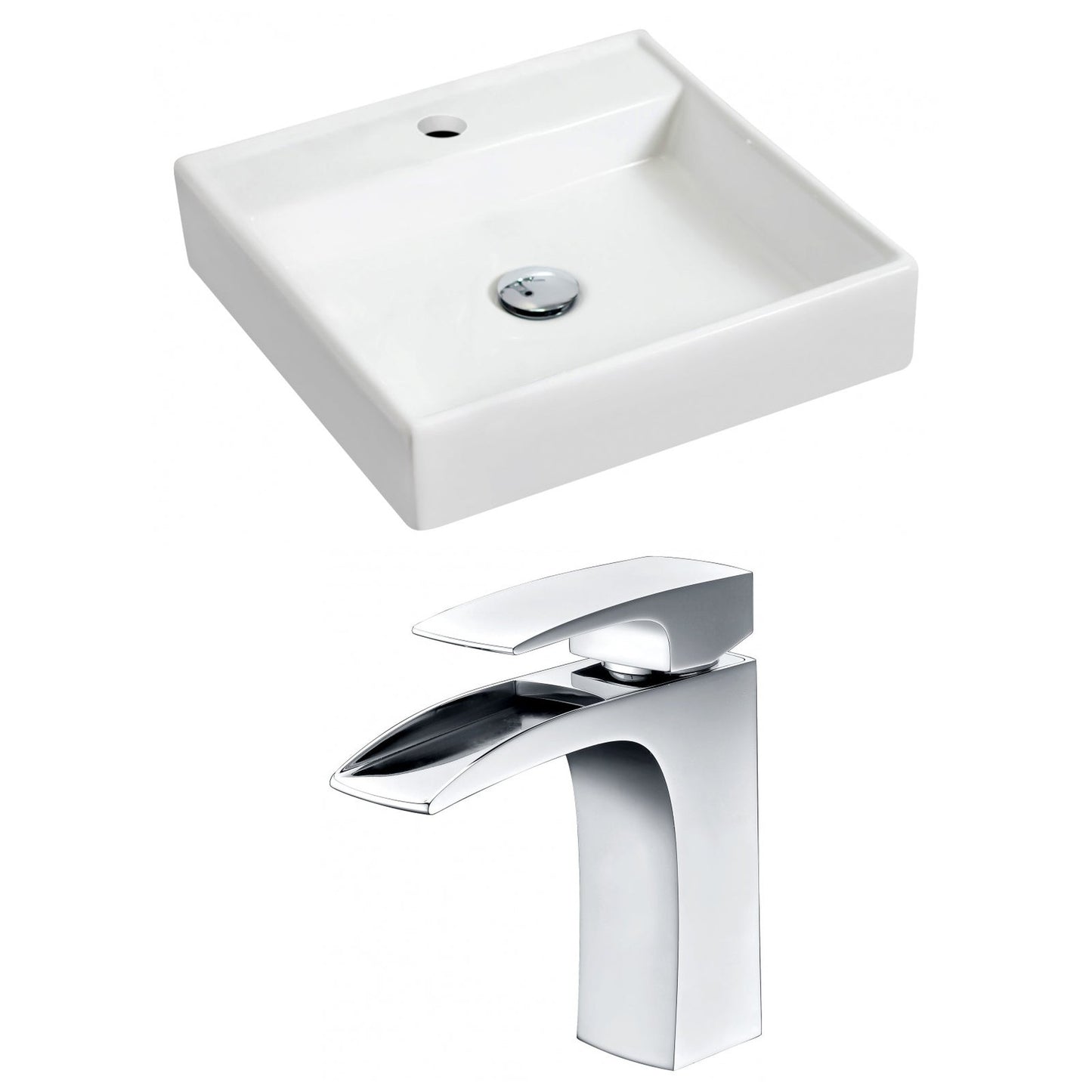 American Imaginations AI-15158 18" White Square Ceramic Wall Mount Bathroom Vessel Sink Set