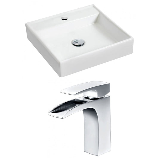 American Imaginations AI-15158 18" White Square Ceramic Wall Mount Bathroom Vessel Sink Set